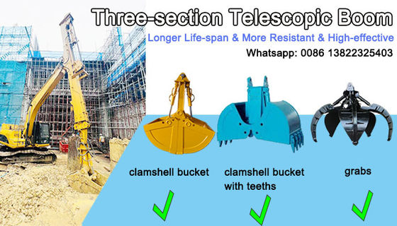 30m 35m Longue portée Clamshell bras télescopique Excavateur à trois sections Bracelet