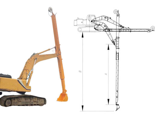 Excavateur de projet à longue portée bras télescopique avec seau standard
