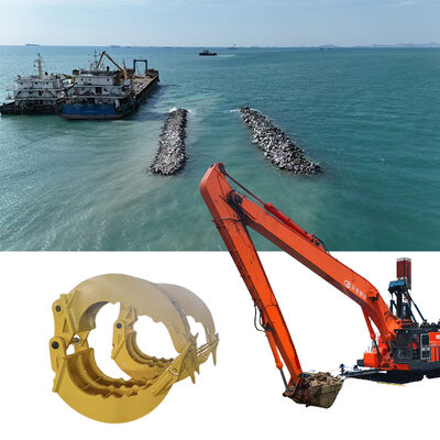 Bras d'excavatrice à longue portée avec pince à pierre robuste — Solution optimale pour les travaux de berges de rivière et de barrages