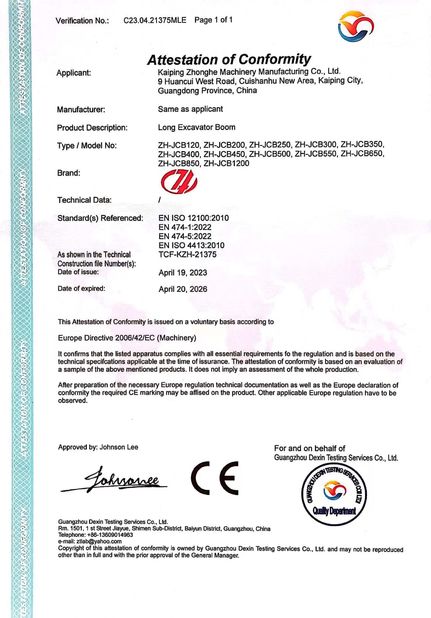 Chine Jiangmen Kaiping Zhonghe Machinery Manufacturing Co., Ltd certifications